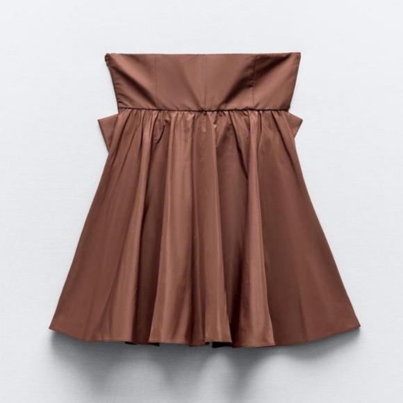 ZARA Bow Mini Dress Brown - Picture 15 of 16